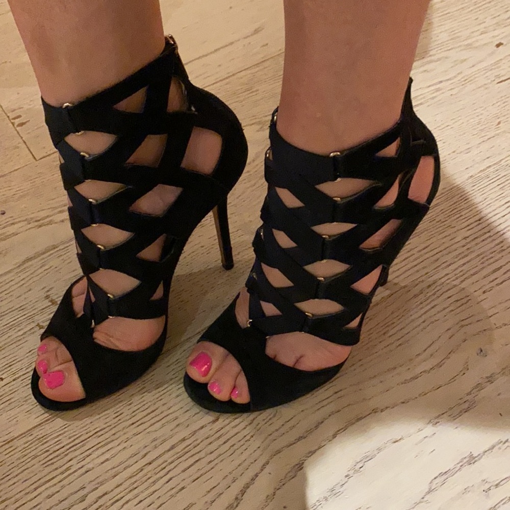 Jimmy Choo black suede elastic cage booties EU 38